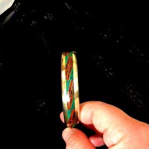 Inlay Sterling silver bangle with turquoise and malachite